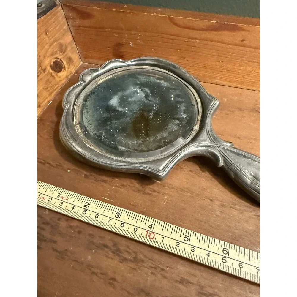 Antique Art Nouveau Hand Mirror Frame Monogrammed Vanity Mirror Silverplate 9